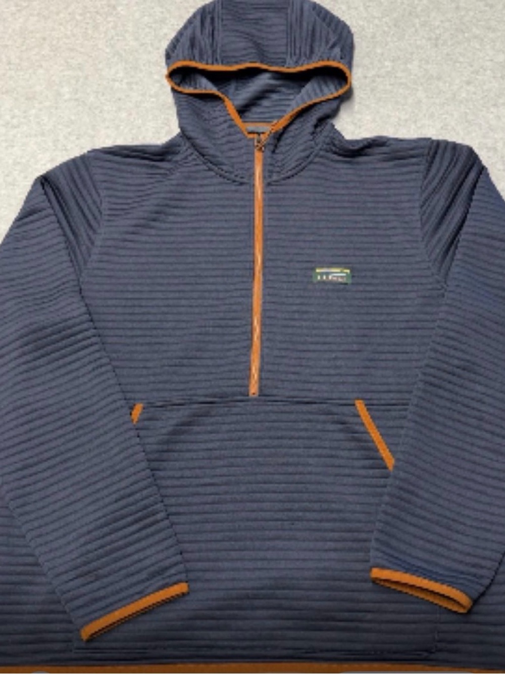 Men's Navy Hooded Half-Zip Sweater with Brown Trim